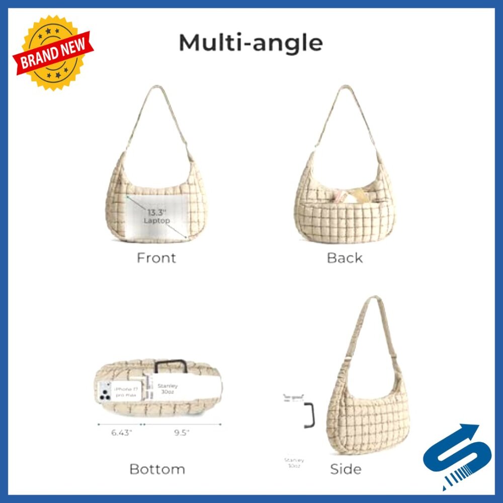 Quilted Crossbody Hobo Bag with Adjustable Strap, 20L Capacity - Picture 5 of 7